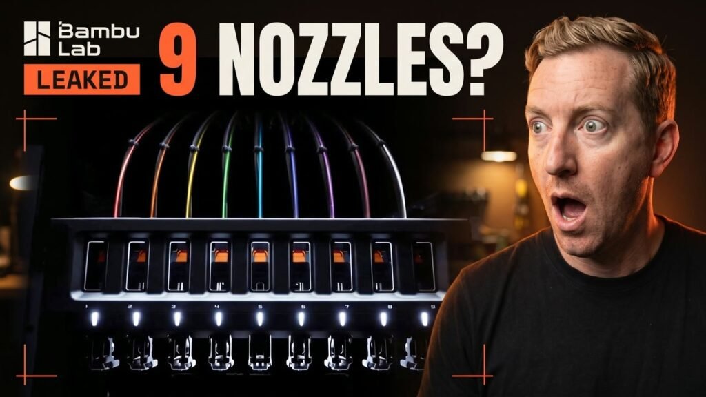 Leaked Bambu Lab H3C teaser showing nine toolheads and filament lines