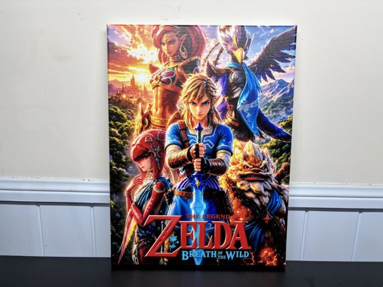 Full-colour Legend of Zelda: Breath of the Wild artwork UV printed on a stretched canvas